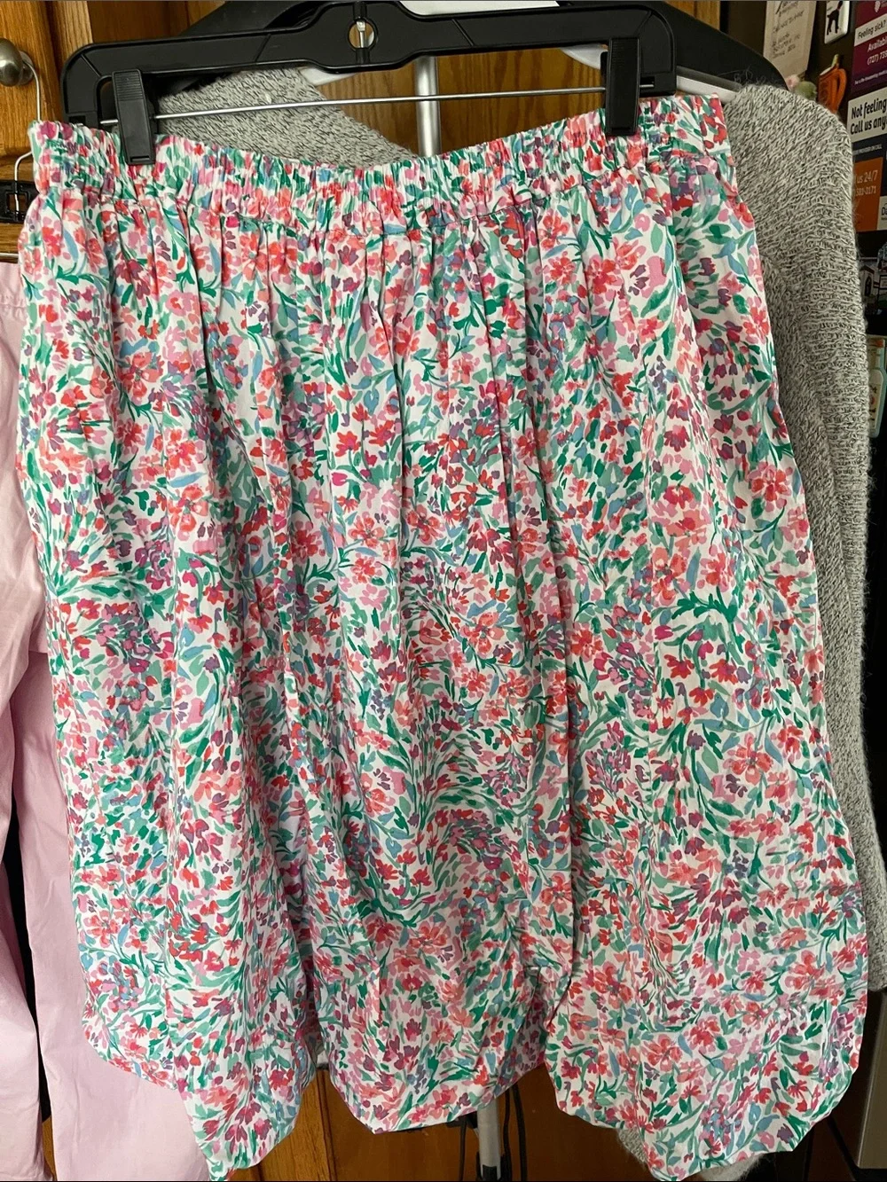 J. Crew Pink Floral Bubble-Hem Cotton A-Line Sz Large Pink Floral